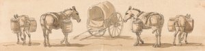Quatro mulas com paneiros e um carrinho de Paul Sandby